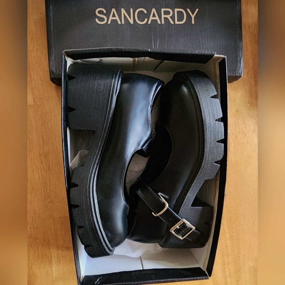 Sancardy Women's Mary Jane Shoes Oxford Round Toe Ankle Strap Chunky Heel Sz 230